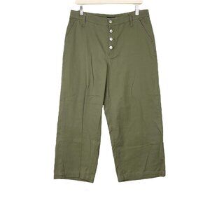 J. Crew Button Fly Wide Crop Twill Green Pant Size 10